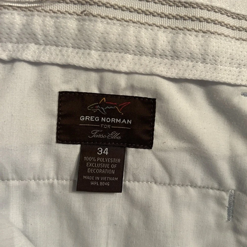 Greg Norman For Tasso Alba Men's Flat Front Chino Golf‎ Shorts Logo Blue 34